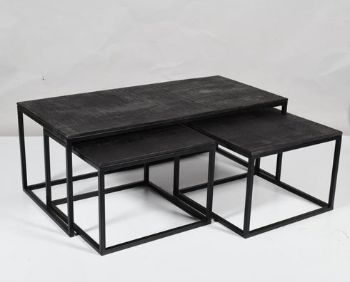 GEO 1006, Coffeetable, Set of 3, 120x57x46cm (2x small 55x55x40cm) Solid Mango Wood Dark