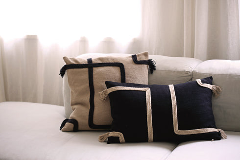 Vero, Cushion Cover, H50xW50cm, Sand/Black, Thassels