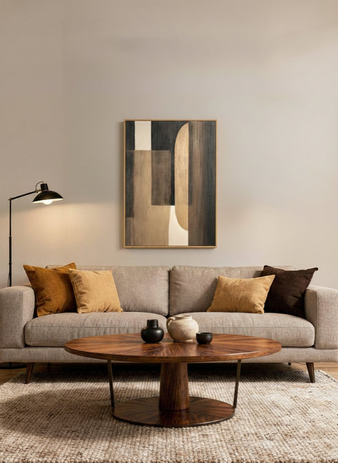 New light, Framed hand painting, H120xW90xD4.5cm, Övrig - Brun/white