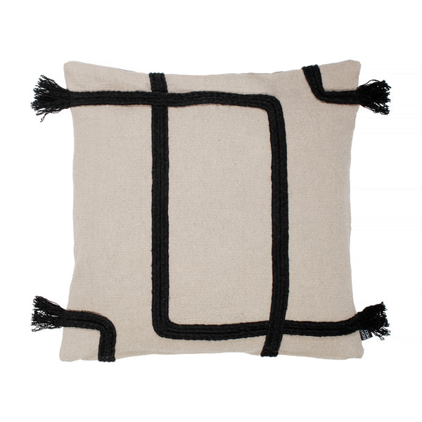 Vero, Cushion Cover, H50xW50cm, Sand/Black, Thassels