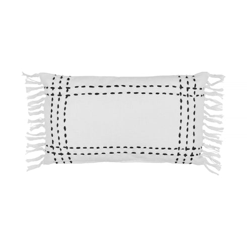 Finca, Cushion Cover, H30xW50cm, White/Black, Fringes