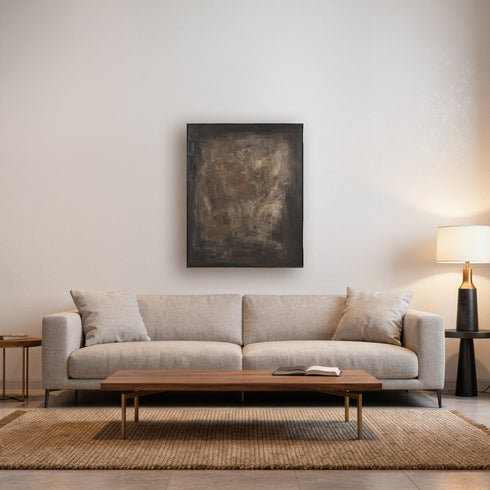 Singular, Framed hand painting, H120xW90xD4.5cm, Brown