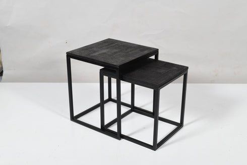 GEO 1009, Nest of 2 Tables, 45x45x52cm & 38x38x43cm, Solid Mango Wood Dark