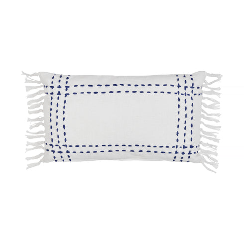 Finca, Cushion Cover, H30xW50cm, White/Blue, Fringes