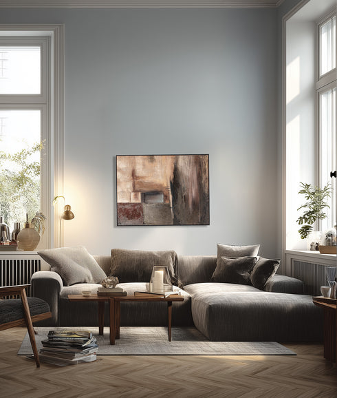 Cetera, Framed hand painting, H120xW90xD4,5cm, Brown