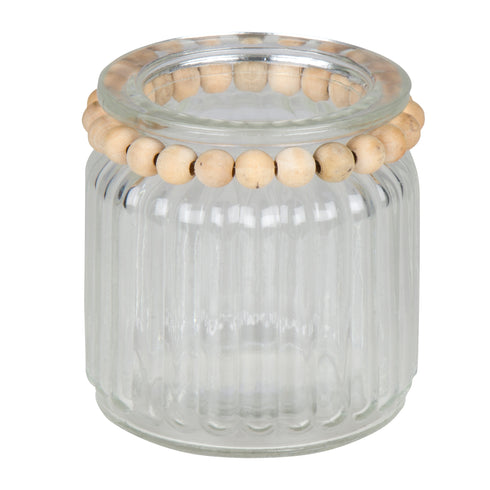 Moi, Candle Holder, H9xW8xD8cm, Clear/Natural, Glass/Wood