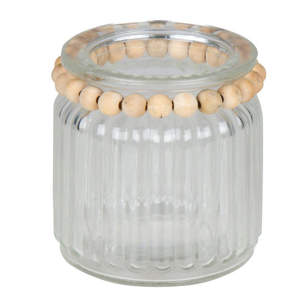Moi, Candle Holder, H9xW8xD8cm, Clear/Natural, Glass/Wood