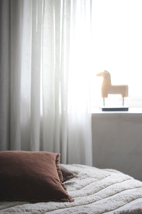 Freya, Cushion Cover, H50xW50cm, Cognac, Fringes