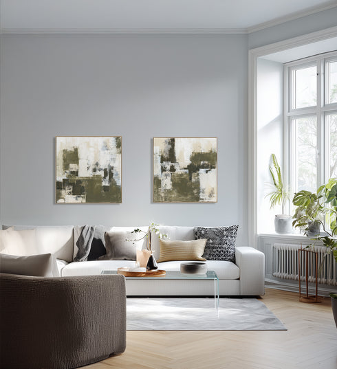 Fog, Painting, H100xW100xD3,8cm, Emerald/Plant Green/Monstera Green