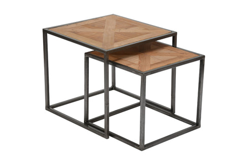 Maison, Side Table Nest, W55xD55xH50cm/W47xD47xH43cm, Set of 2 Solid Pine Parquet