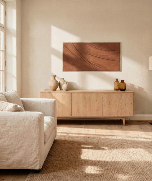 Softline, Framed hand painting, H140xW70xD4.9cm, Terracotta