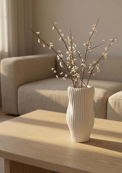 Stonehaven, Vase, dia17xH32.5cm, White