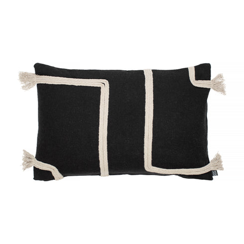 Viale, Cushion Cover, H40xW60cm, Black/Beige, Thassels
