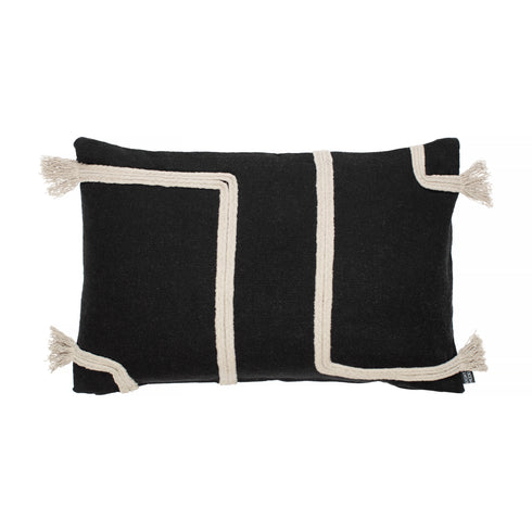 Viale, Cushion Cover, H40xW60cm, Black/Beige, Thassels