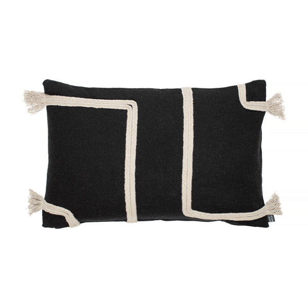 Viale, Cushion Cover, H40xW60cm, Black/Beige, Thassels