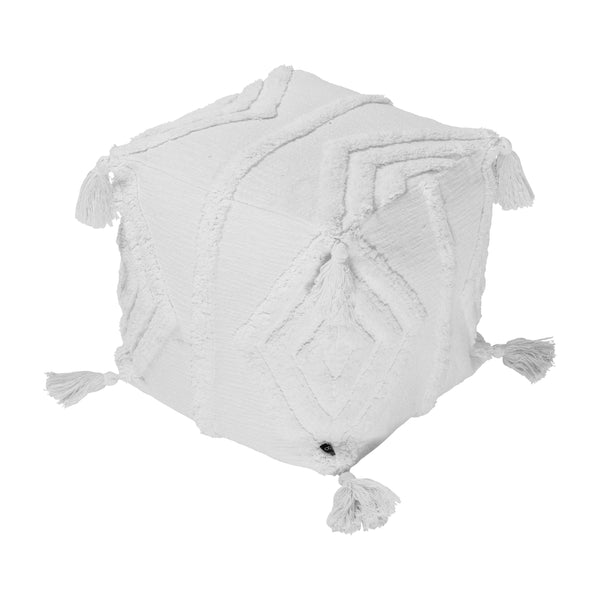 Amal, Pouf, H45W45xD45cm, Off White, Thassels